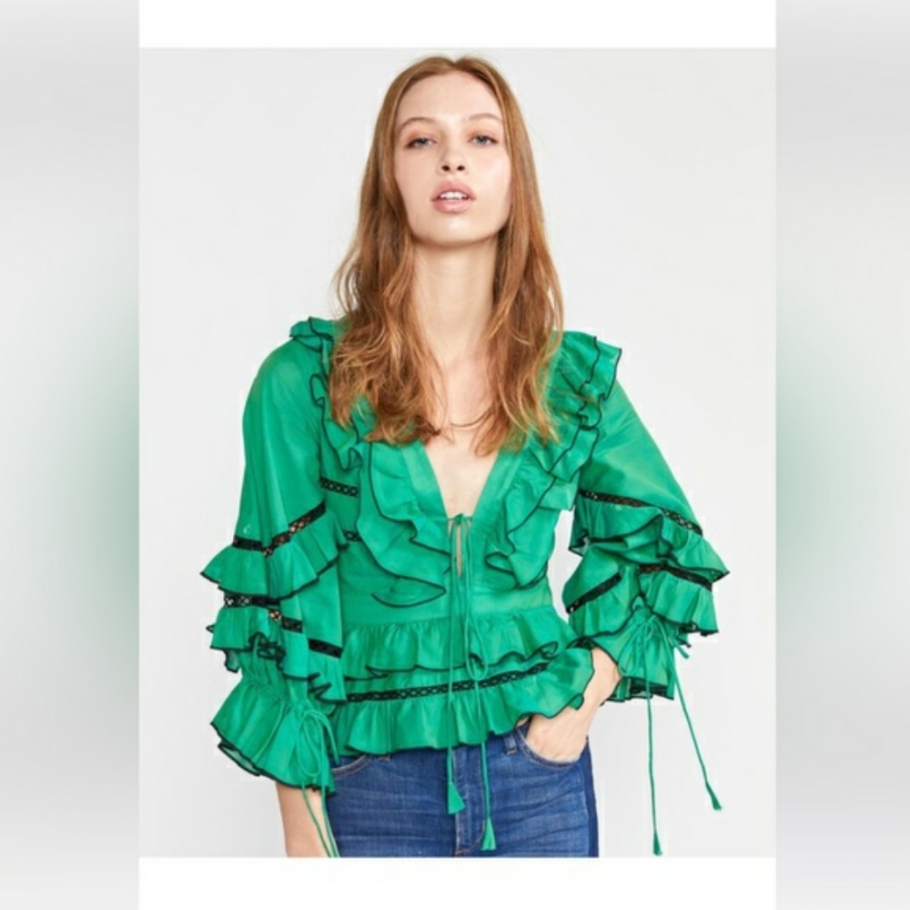 Cynthia Rowley Stella Tie Front Tiered Boho Blouse